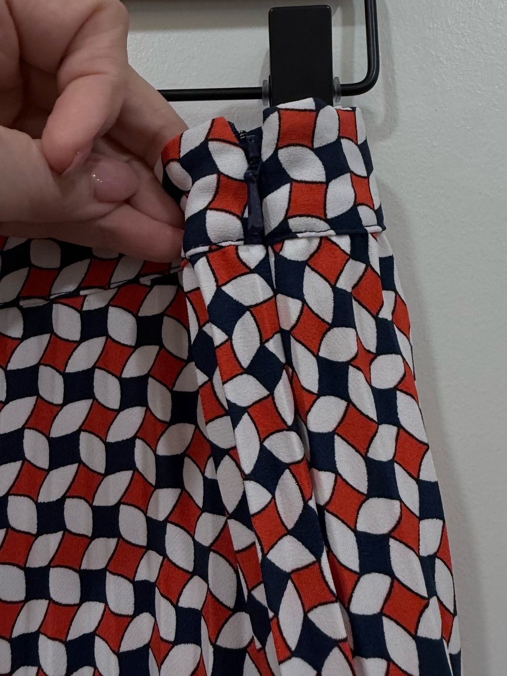 Boden Pleated Geometric Midi Skirt in  Orange Navy & White - Picture 5 of 9